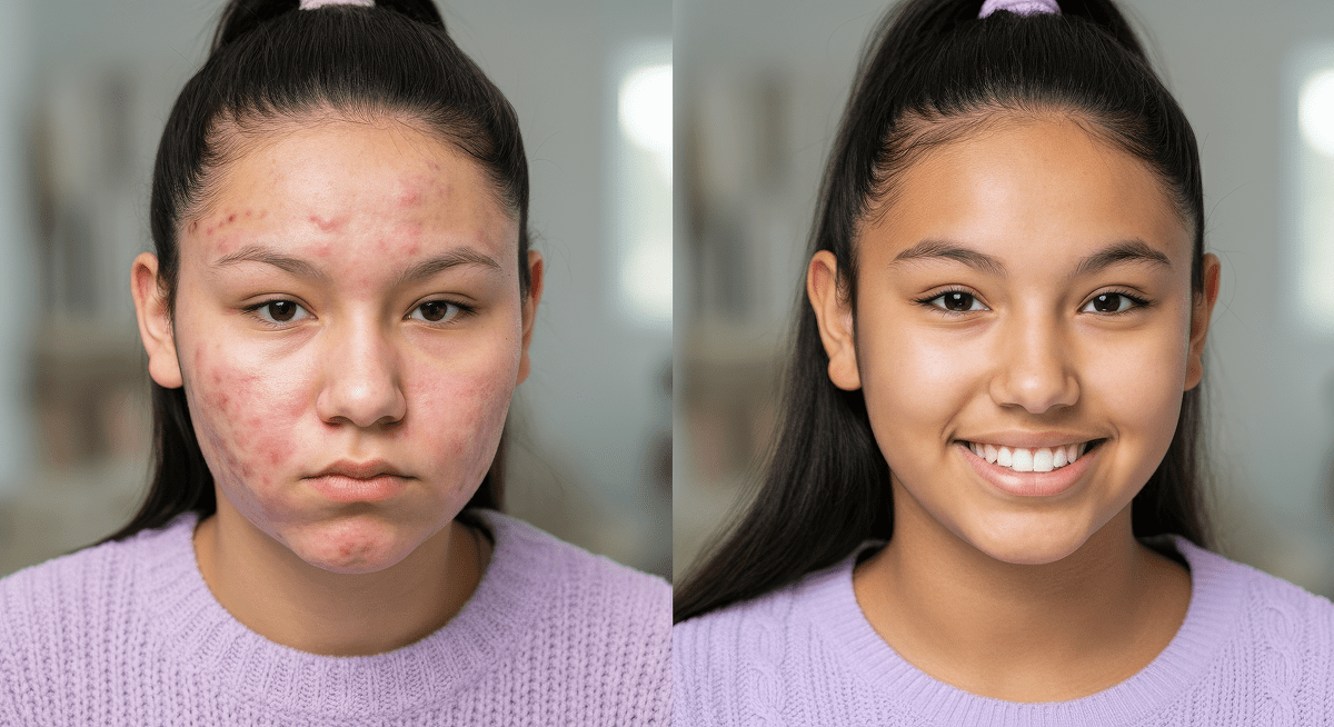 Acne and acne scars treatment with PRP/PRF 6 transformation teenage hispanic female with acne treatment before after 1